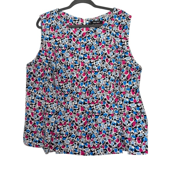 Nine West Tops - Nine West Blue Pink Gray Geometric Sleeveless Top Size 22 Stretch Tailored